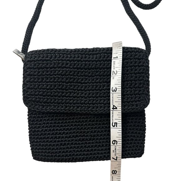 The SAK Small Black Square Crochet Woven Crossbody Zip Pocket Pouch Purse - Picture 6 of 7